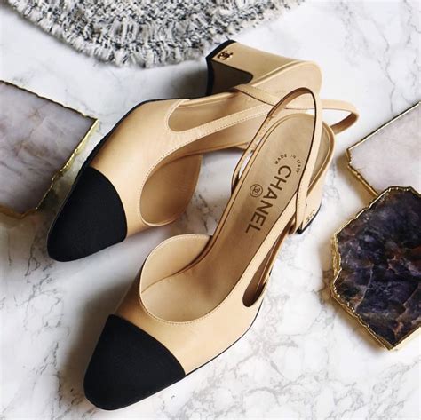 vintage chanel classic pump with front button|chanel cap toe slingback flats.